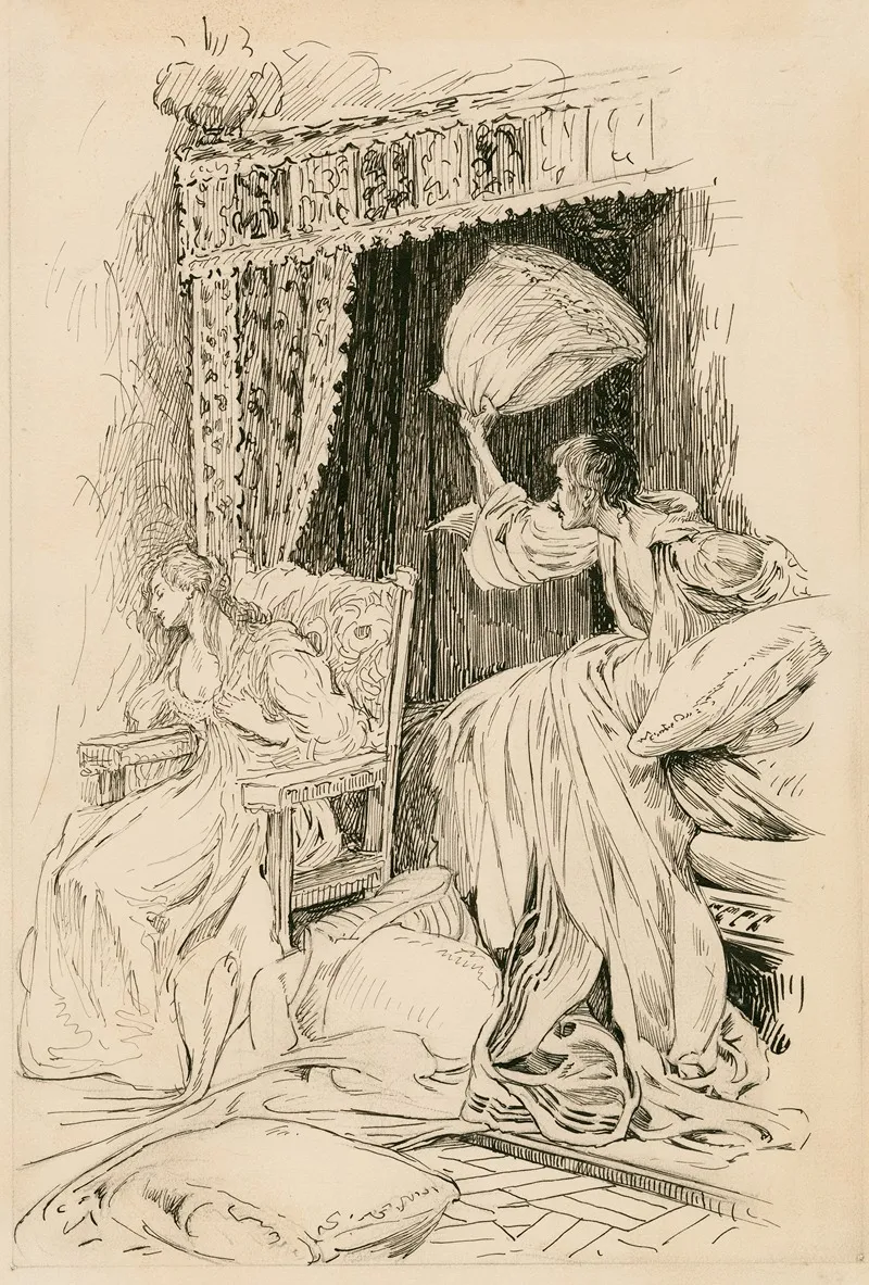 Taming Of The Shrew Throwing The Pillows Bedclothes About The Room So That She Was Forced To Sit Down In A Chair