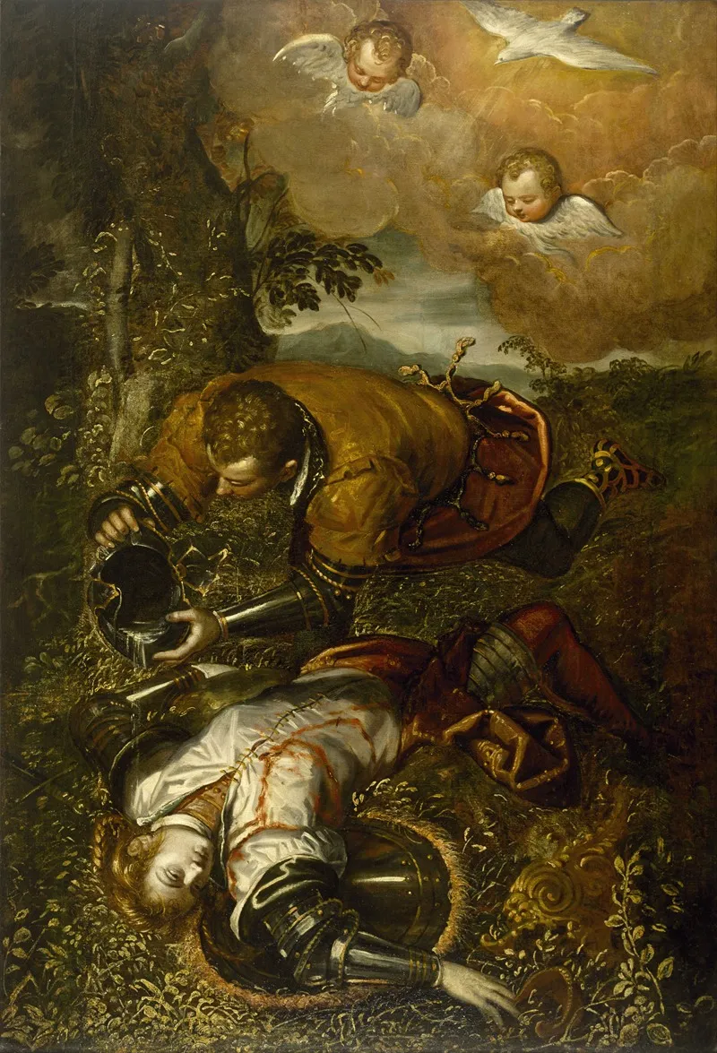 Tancred Baptizing Clorinda Wall Art by Domenico Tintoretto - High-Resolution Digital Print