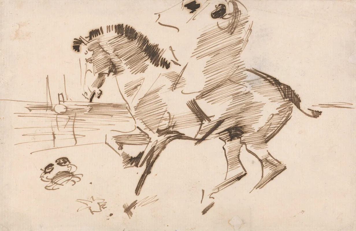Tangiers Beach A Horse Shying At A Crab Wall Art by Joseph Crawhall - High-Resolution Digital Print