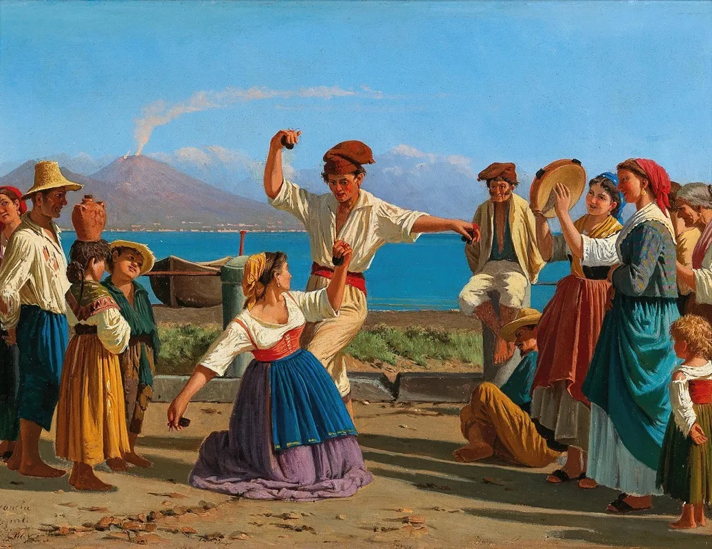 Tarantella Naples With Vesuvius In The Background Wall Art by Alexandre Francia - High-Resolution Digital Print