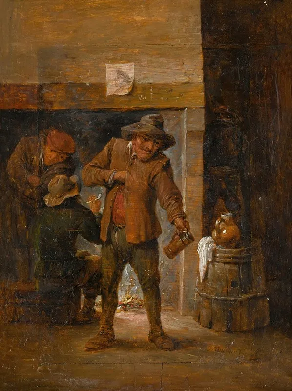 Tavern Interior With Men At A Hearth Wall Art by workshop of David Teniers the Younger - High-Resolution Digital Print