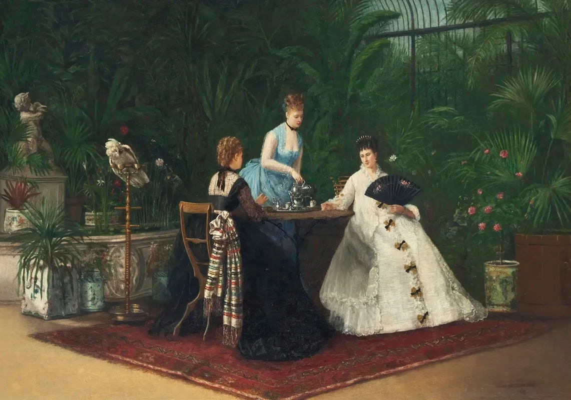 Tea In The Conservatory Wall Art by Jeanne Samson - High-Resolution Digital Print