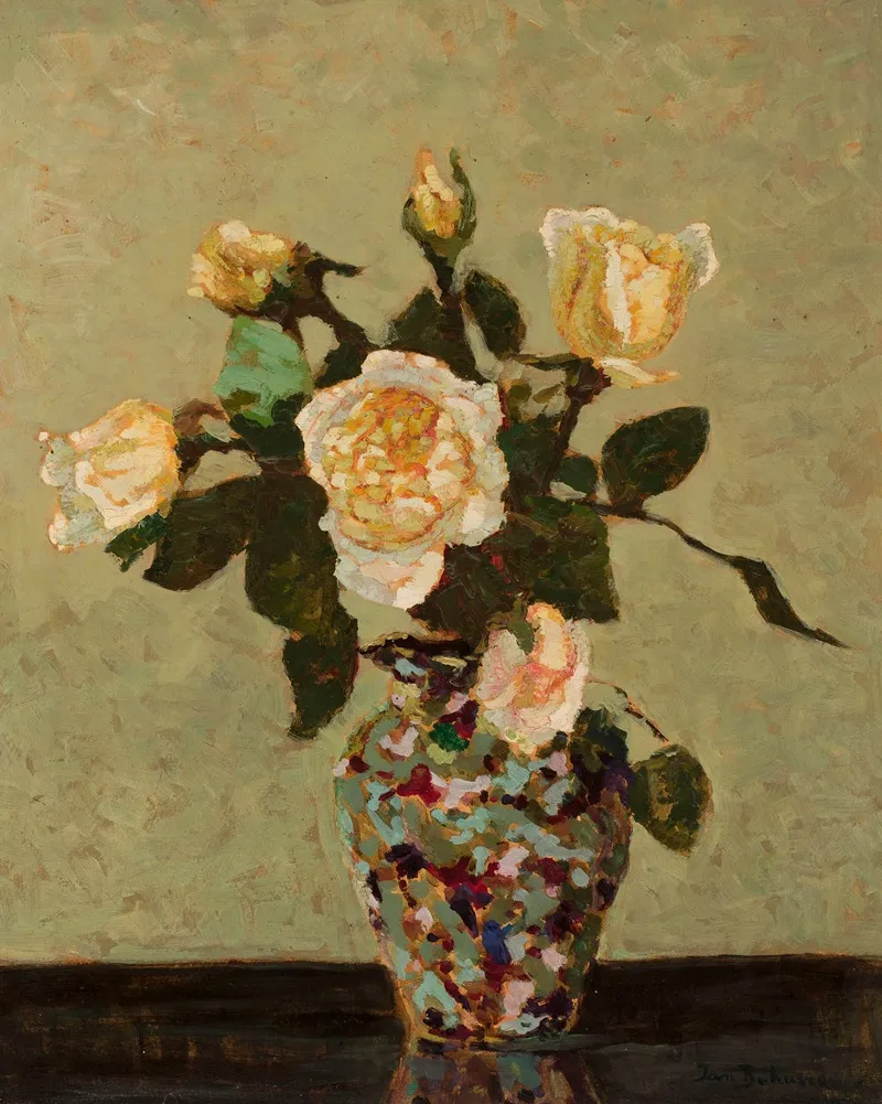 Tea Roses And Flower Vase From Murano Wall Art by Jan Bohuszewicz - High-Resolution Digital Print