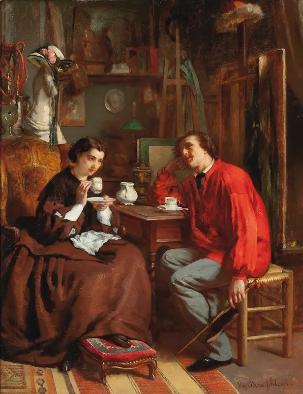 Tea Time In The Artists Studio Wall Art by Victor de Bornschlegel - High-Resolution Digital Print