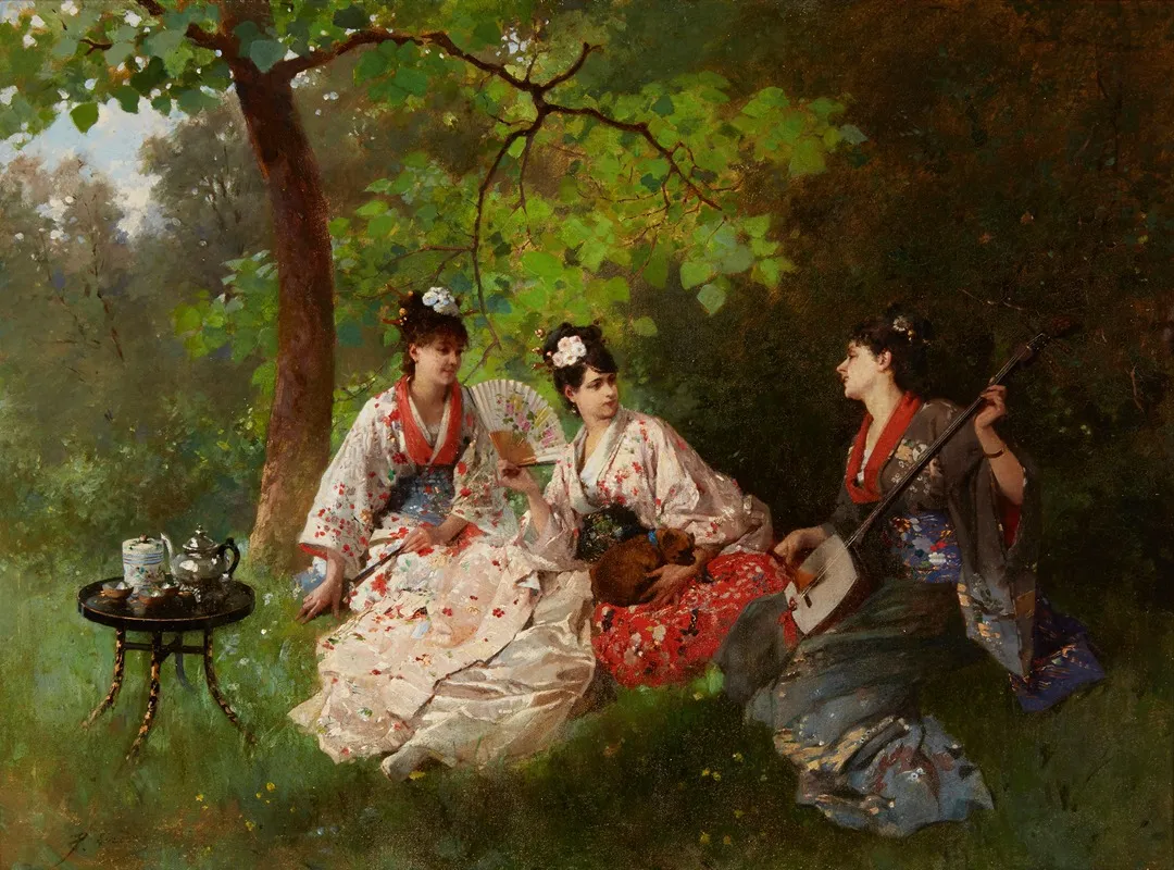 Tea Time In The Park Wall Art by Philippe-Jacques Linder - High-Resolution Digital Print