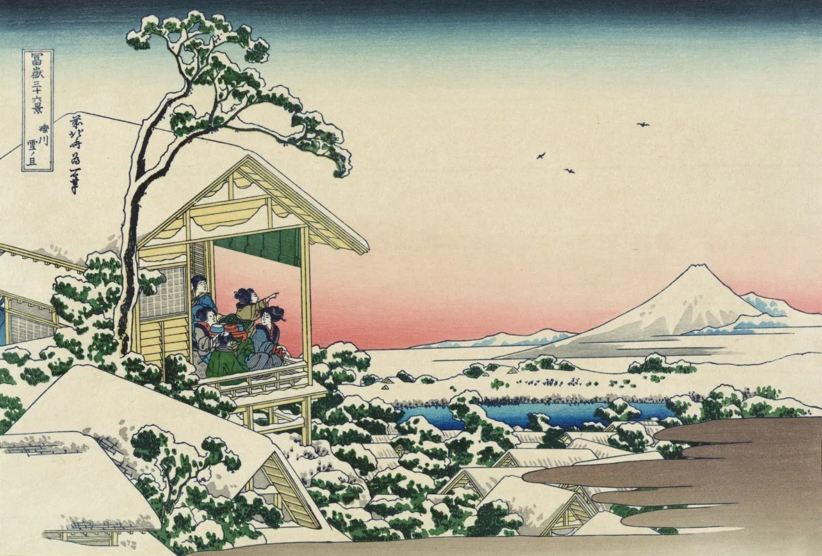 Teahouse At Koishikawa The Morning After A Snowfall Wall Art by Katsushika Hokusai - High-Resolution Digital Print