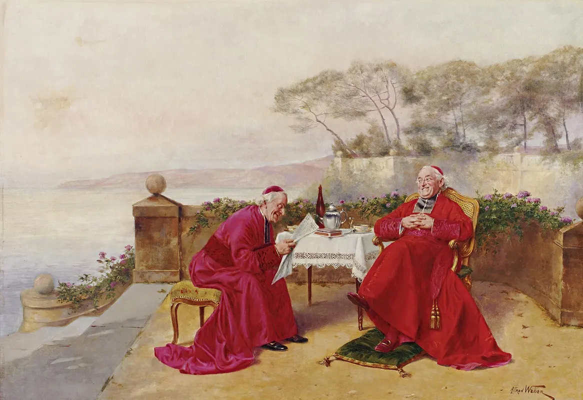 Teatime On The Balcony Wall Art by Alfred-Charles Weber - High-Resolution Digital Print