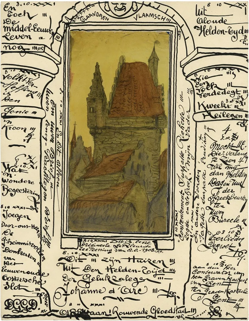 Tekening Opgekleefd Met Randversiering