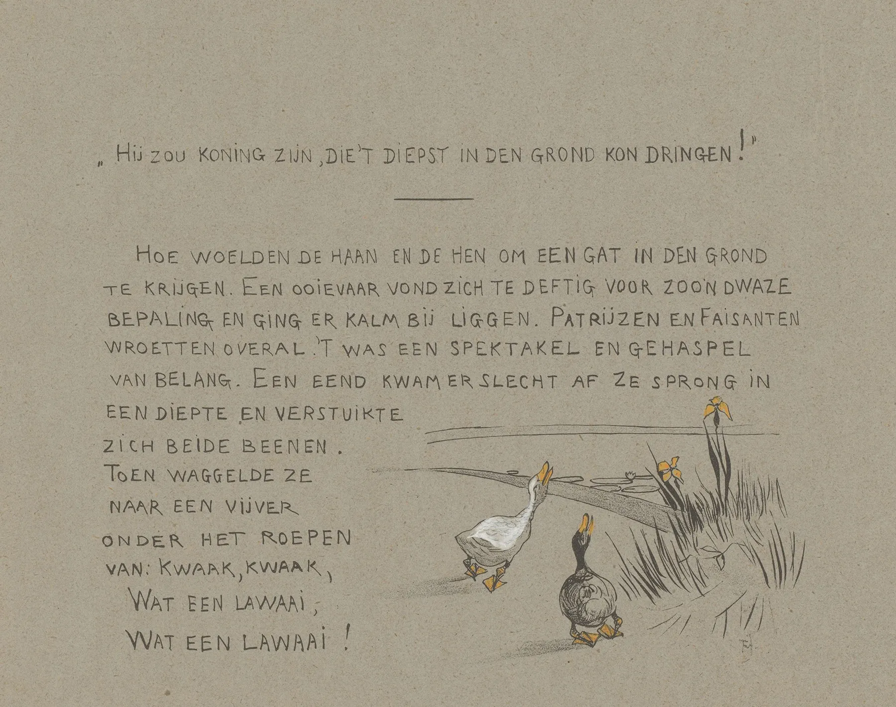 Tekstblad Met Een En Gans Aan De Waterkant