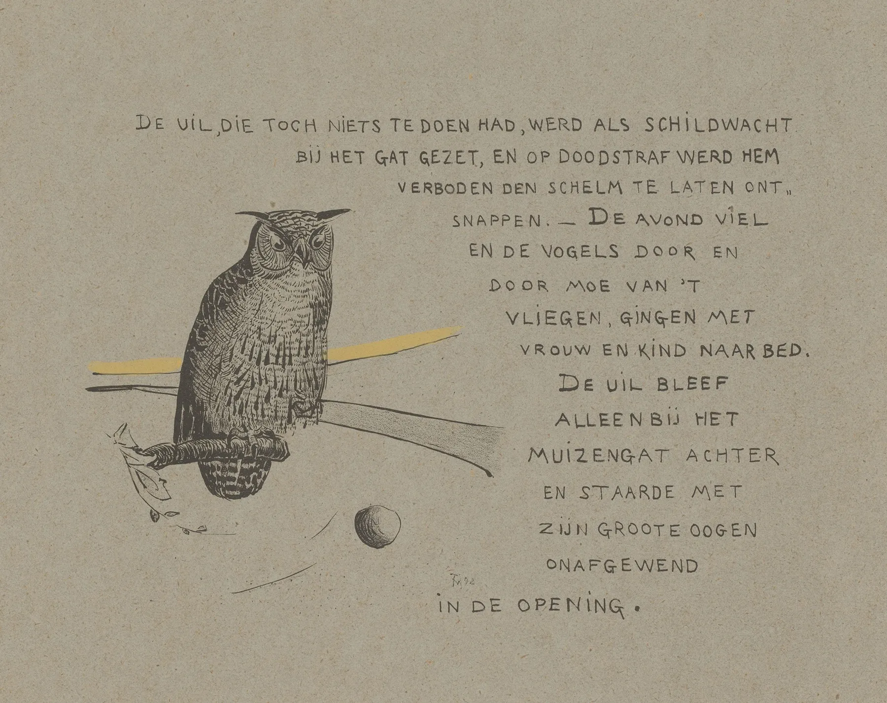 Tekstblad Met Uil Bij Een Muizenhol