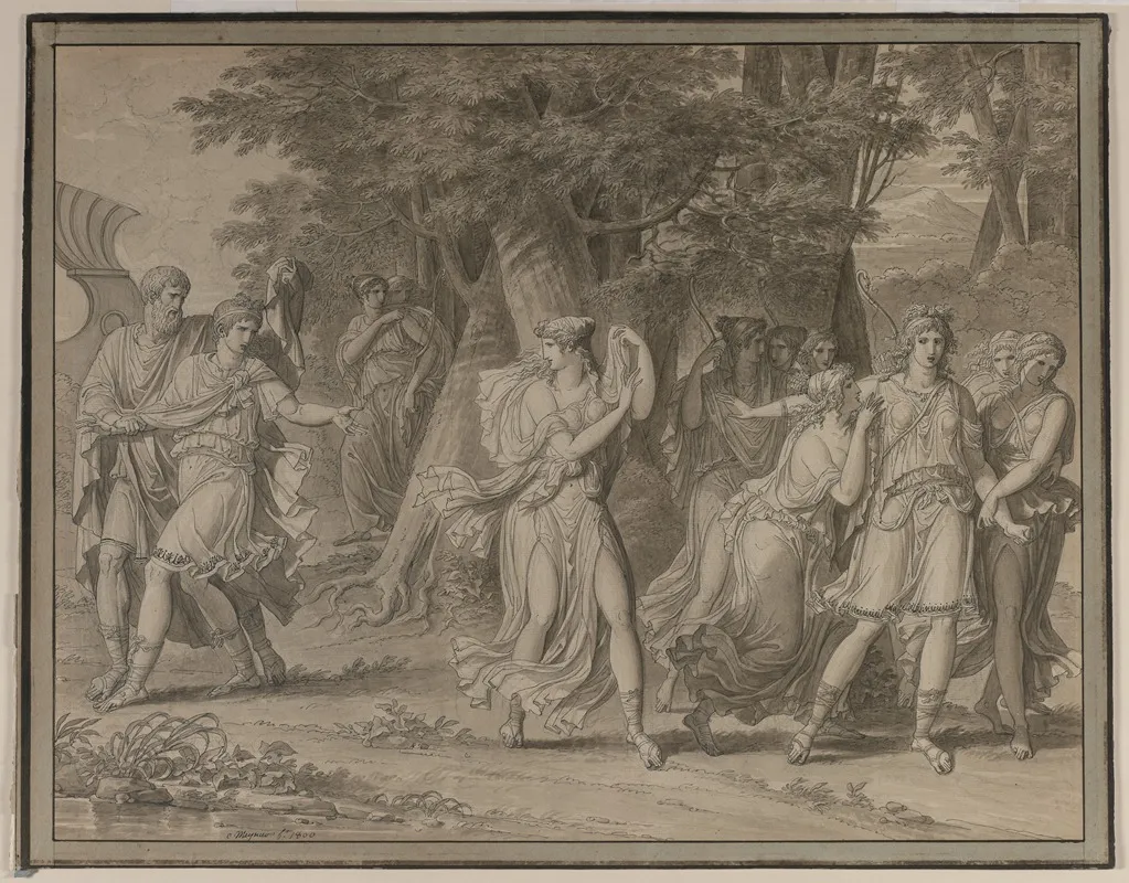 Telemachus Urged By Mentor Leaving The Island Of Calypso Wall Art by Charles Meynier - High-Resolution Digital Print