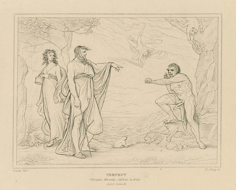 Tempest Prospero Miranda Caliban Ariel Act I Scene Ii Wall Art by William Francis Starling - High-Resolution Digital Print