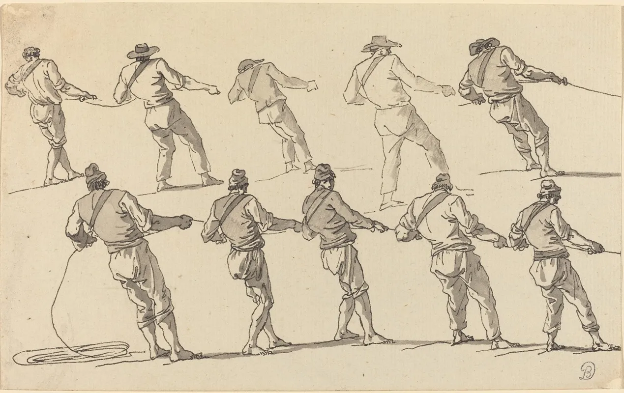 Ten Men Pulling On Ropes Wall Art by Claude-Joseph Vernet - High-Resolution Digital Print