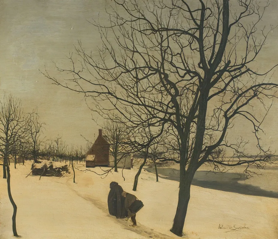 Tenant Farm In The Snow Wall Art by Valerius De Saedeleer - High-Resolution Digital Print