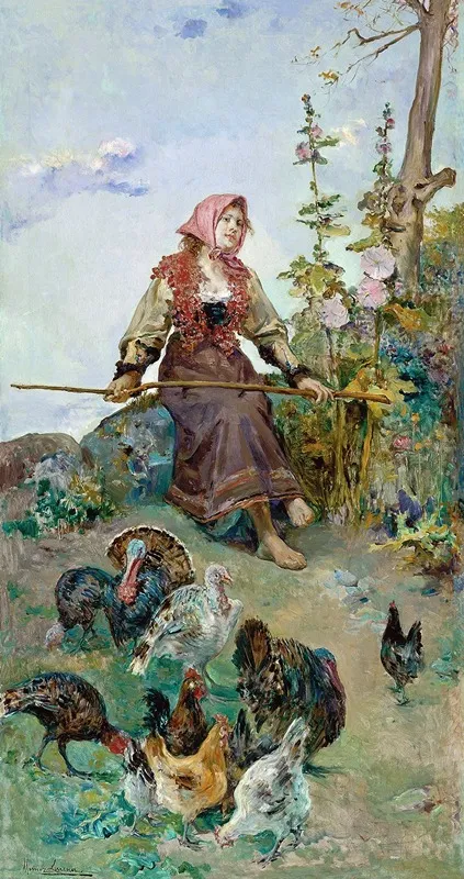 Tending The Turkeys Wall Art by Tomás Muñoz Lucena - High-Resolution Digital Print