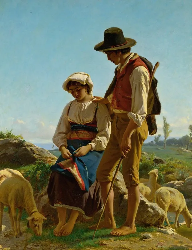 Tending Their Flock Wall Art by Luigi Bechi - High-Resolution Digital Print