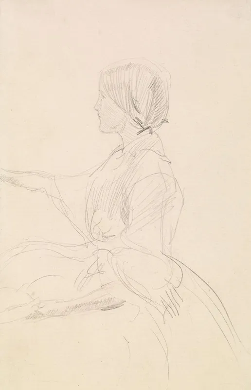 Tennysons The Grandmothers Apology Girl Seated On Floor Wall Art by Sir John Everett Millais - High-Resolution Digital Print