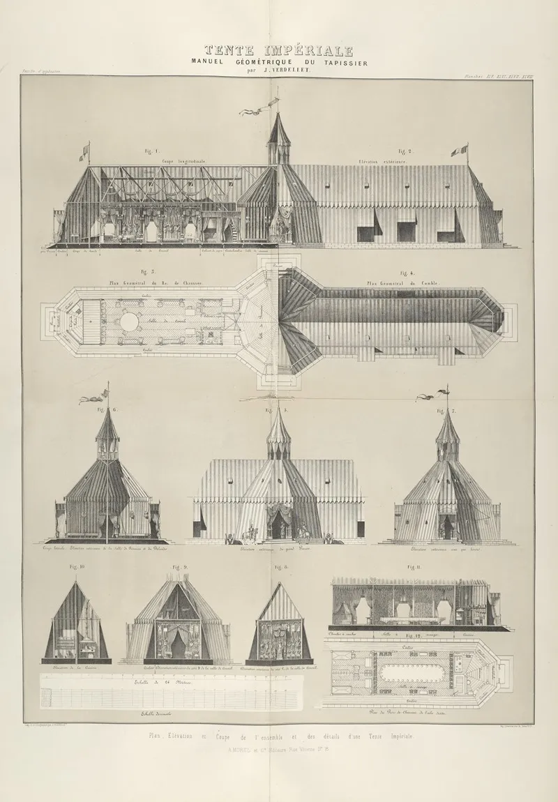 Tent Imperiale Plan Elevation Et Coupe De Lensemble Et Des Details Dune Tente Imperiale Wall Art by Jules Verdellet - High-Resolution Digital Print
