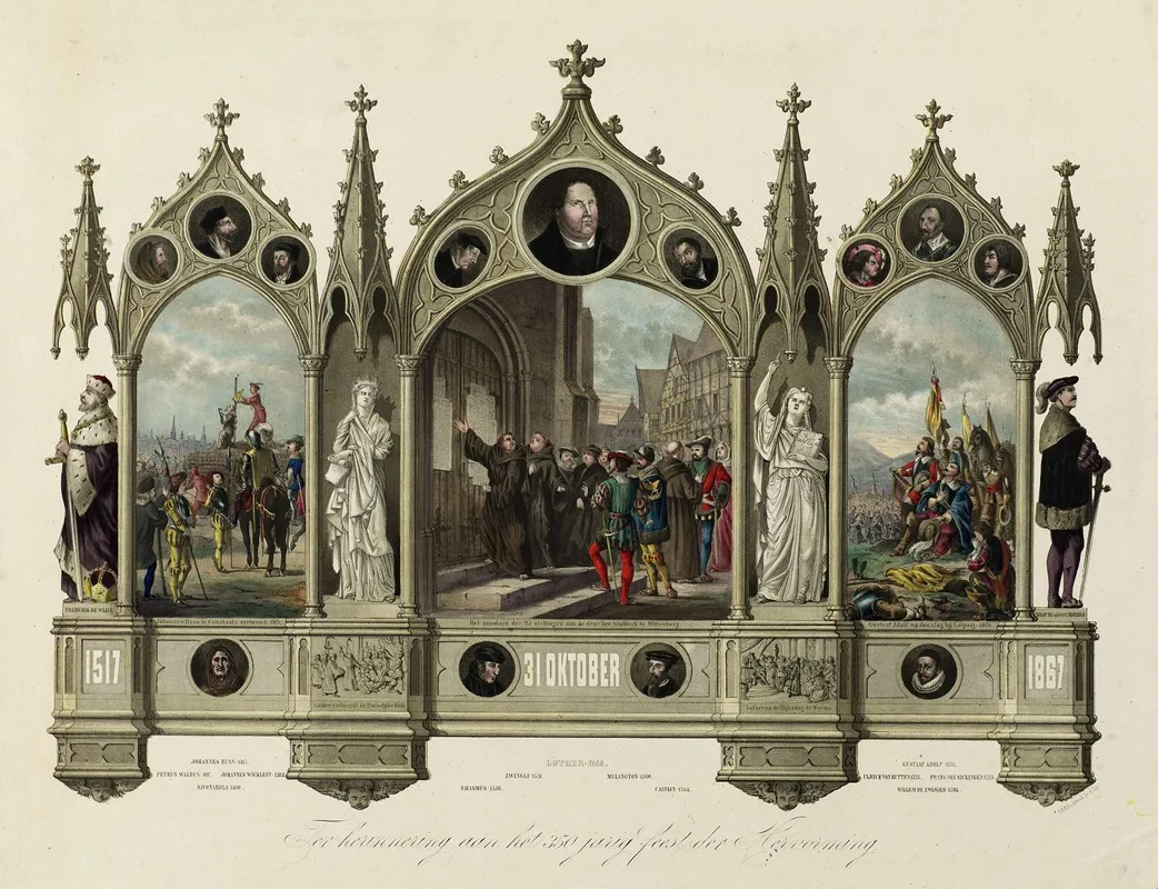 Ter Herinnering Aan Het 350 Jarig Feest Der Hervorming Wall Art by Albertus Barend Hendrik Braakensiek - High-Resolution Digital Print