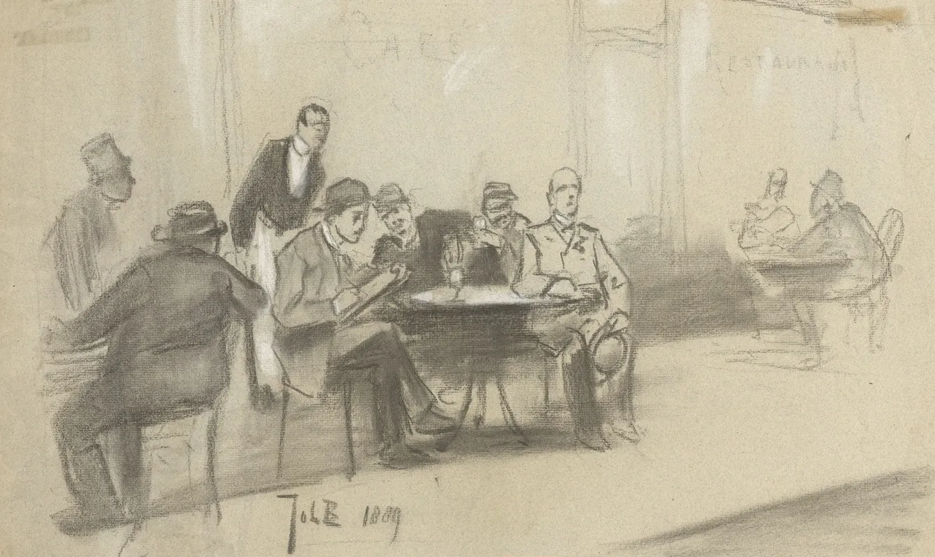 Terras Van Een Cafe Restaurant Met Tekenende Kunstenaar