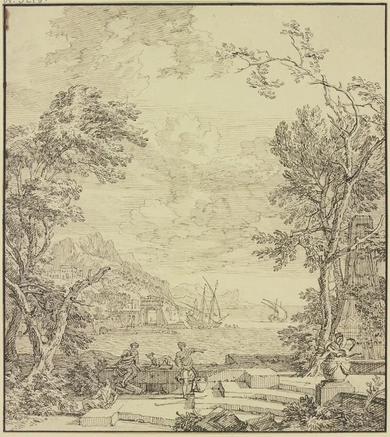 Terrasse Am Meer Rechts Ein Brunnen