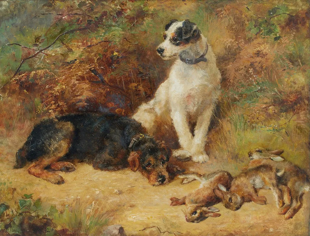 Terriers With The Days Rabbits Wall Art by Nora Drummond - High-Resolution Digital Print
