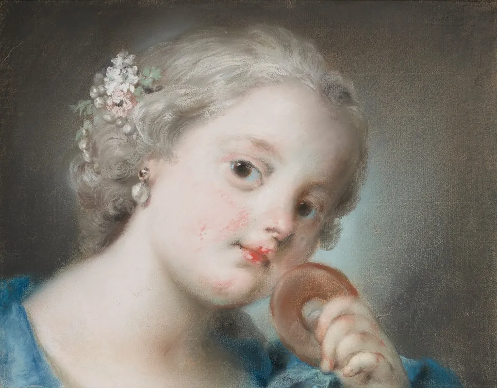 Tete De Jeune Fille A La Perle Des Fleurs Dans Les Cheveux Wall Art by Rosalba Carriera - High-Resolution Digital Print