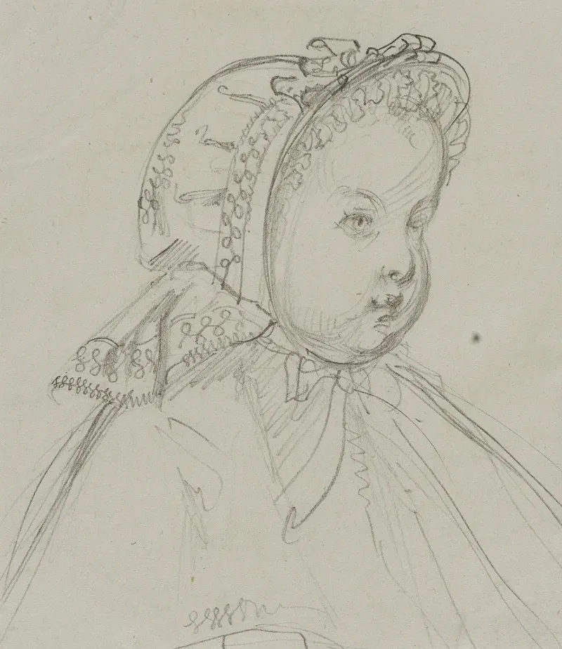 Tete De Nourrisson De Trois Quarts Avec Bonnet De Dentelle