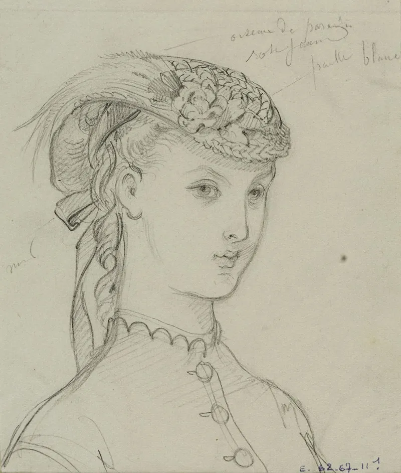 Tete Feminine De Trois Quart Avec Coiffe A Plumes Et Fleurs Et Ruban Noue Derriere