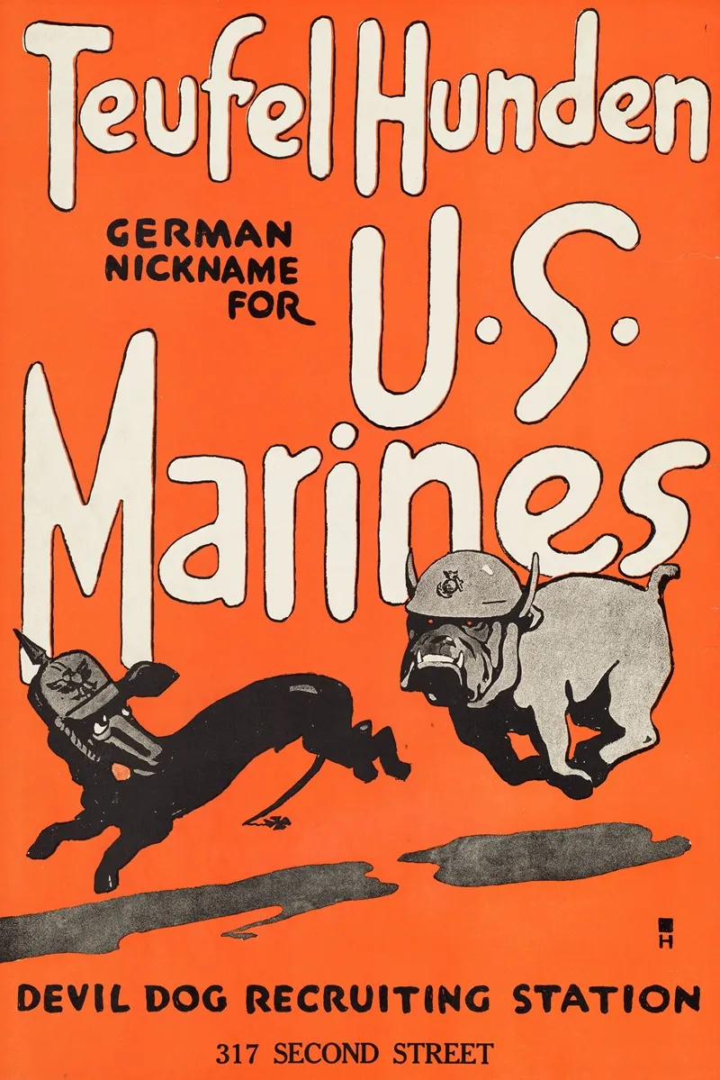 Teufel Hunden German Nickname For U S Marines Devil Dog Recruiting Station Wall Art by Anonymous - High-Resolution Digital Print
