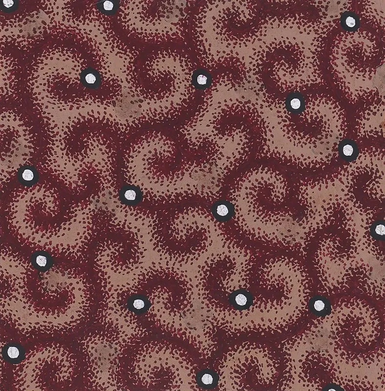 Textile Design Of Scattered Pealrs Over A Background Of Scrolling Branches