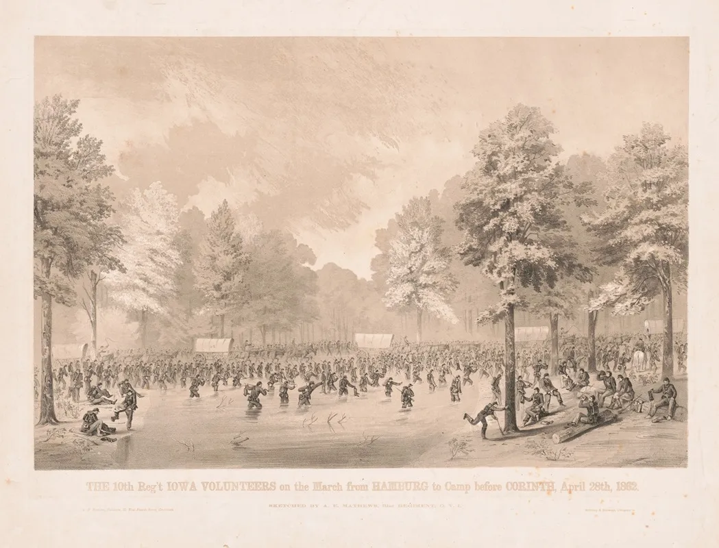 The 10th Regt Iowa Volunteers On The March From Hamburg To Camp Before Corinth April 28th 1862 Wall Art by Alfred Edward Mathews - High-Resolution Digital Print