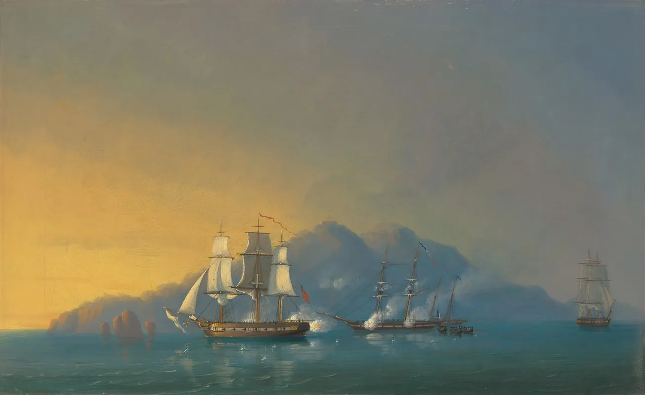 The 18 Gun Sloop Hms Stork Engaging The French Brig Cygne And Two Armed Schooners Anchored Off The Pearl Rock Martinique On 12 December 1808