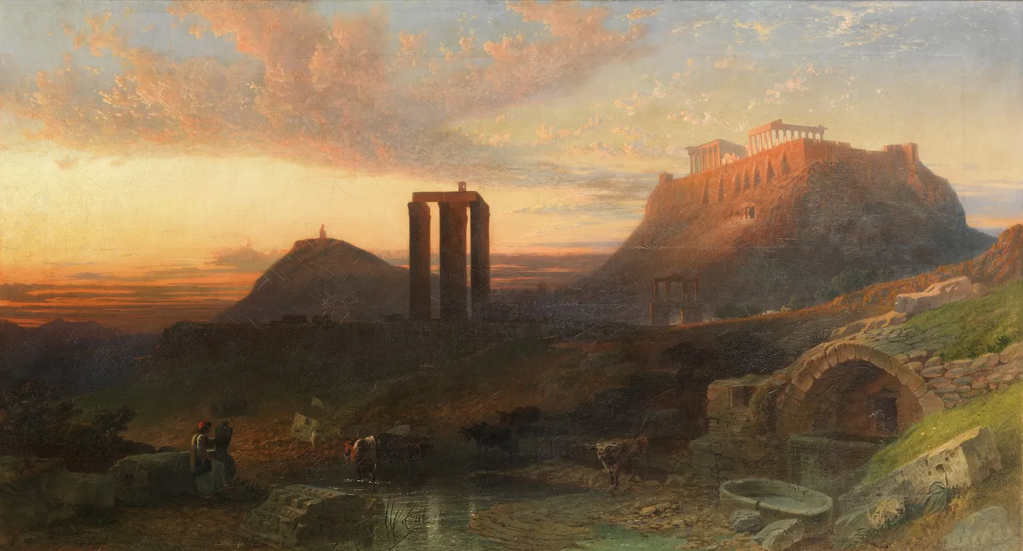 The Acropolis Of Athens With Mount Hymettus And The Olive Groves Of The Academy Wall Art by Harry John Johnson - High-Resolution Digital Print
