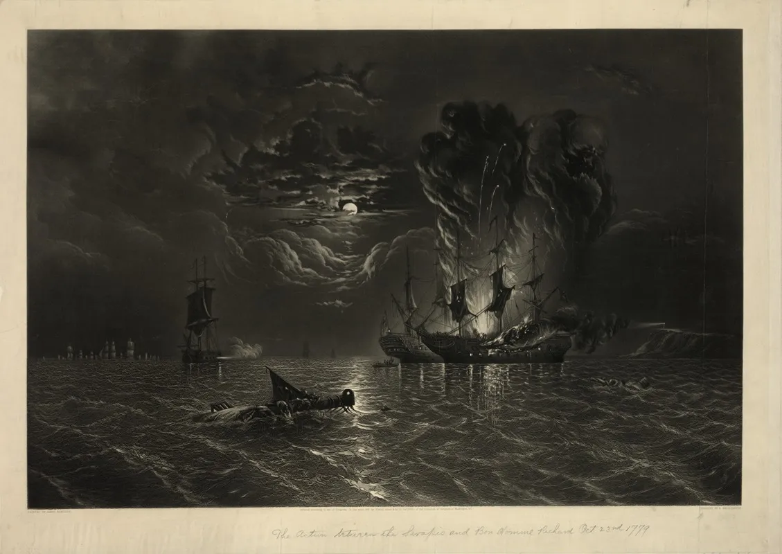 The Action Between The Serapis And Bon Homme Richard Septr 23rd 1779 Wall Art by Robert Whitechurch - High-Resolution Digital Print