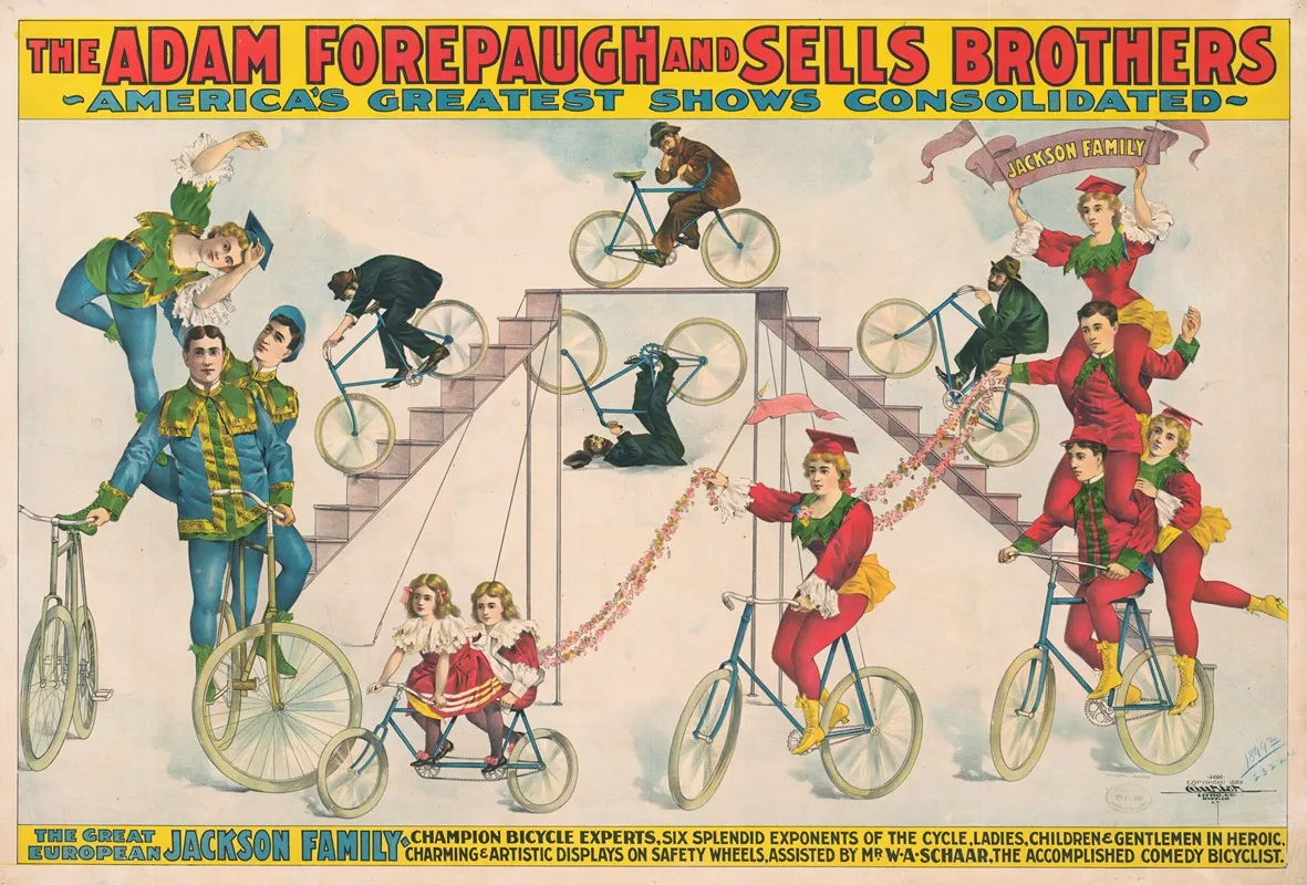 The Adam Forepaugh Sells Brothers Americas Greatest Shows Consolidated The Great European Jackson Family Wall Art by Courier Litho. Co. - High-Resolution Digital Print