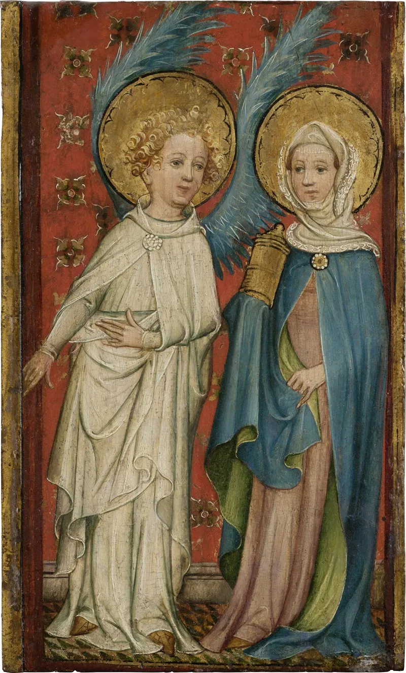 The Angel And Mary Magdalene At The Sepulchre Wall Art by Older Master of the Aachen Wardrobe Doors - High-Resolution Digital Print