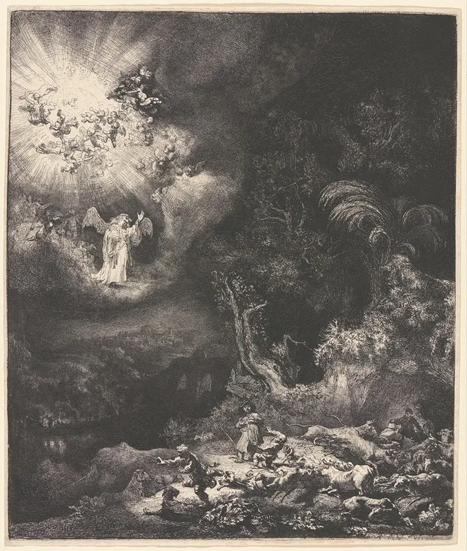 The Angel Appearing To The Shepherds 3 Wall Art by Rembrandt van Rijn - High-Resolution Digital Print