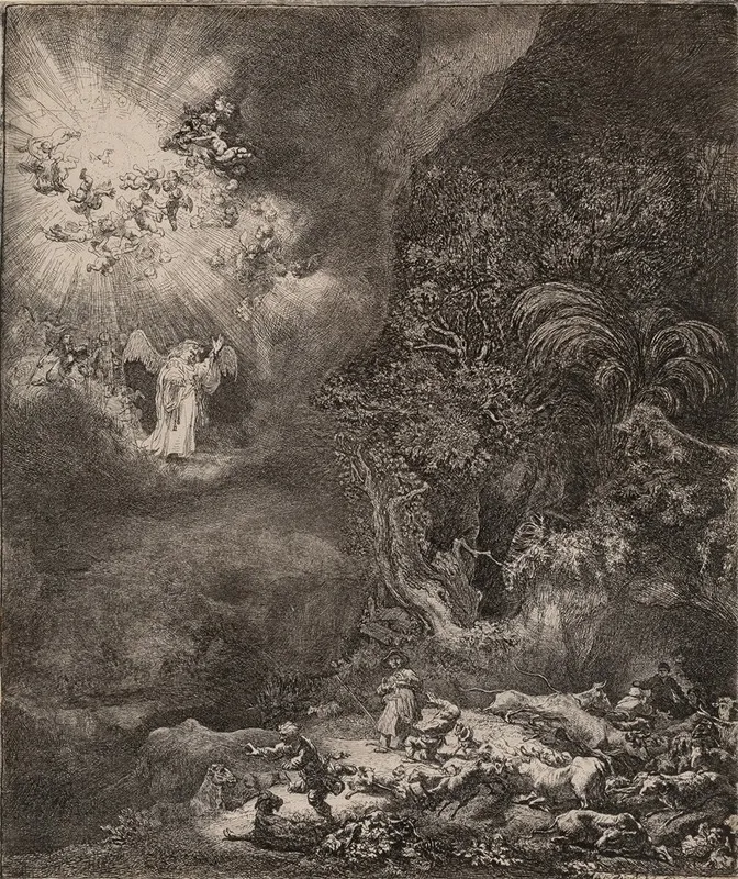 The Angel Appearing To The Shepherds 4 Wall Art by Rembrandt van Rijn - High-Resolution Digital Print