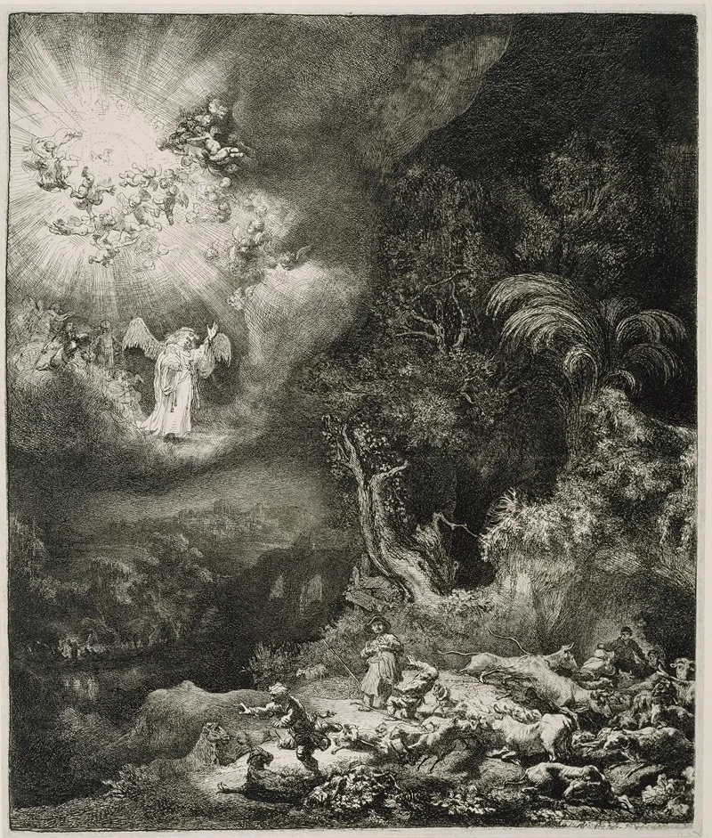 The Angel Appearing To The Shepherds 5 Wall Art by Rembrandt van Rijn - High-Resolution Digital Print