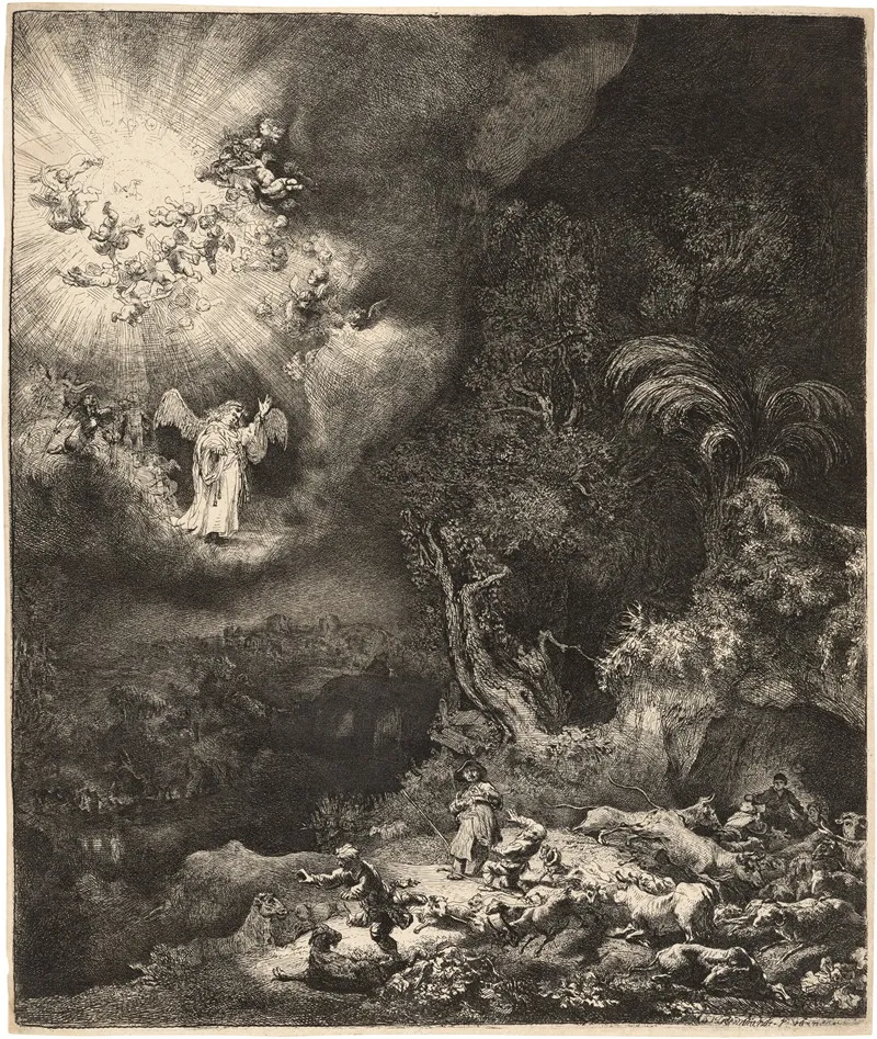 The Angel Appearing To The Shepherds 6 Wall Art by Rembrandt van Rijn - High-Resolution Digital Print