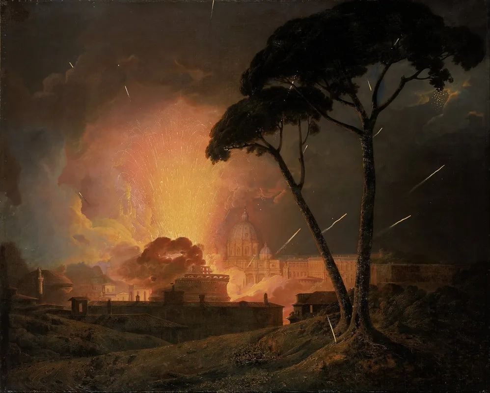 The Annual Girandola At The Castel Santangelo Rome Wall Art by Joseph Wright of Derby - High-Resolution Digital Print