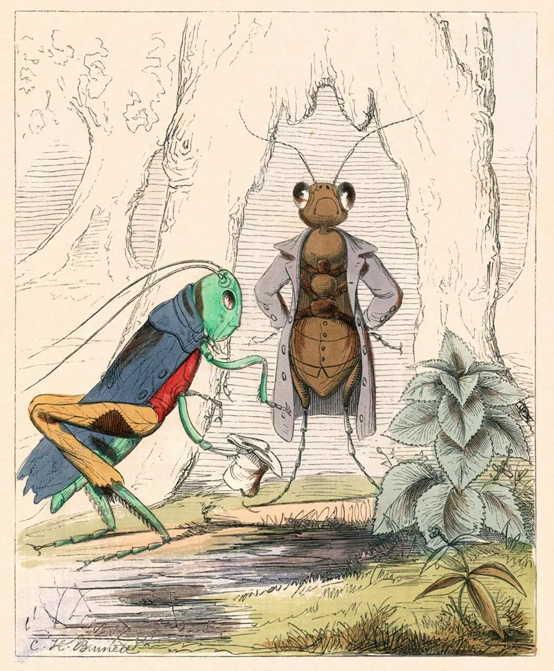 The Ant And The Grasshopper 2 Wall Art by Charles Henry Bennett - High-Resolution Digital Print