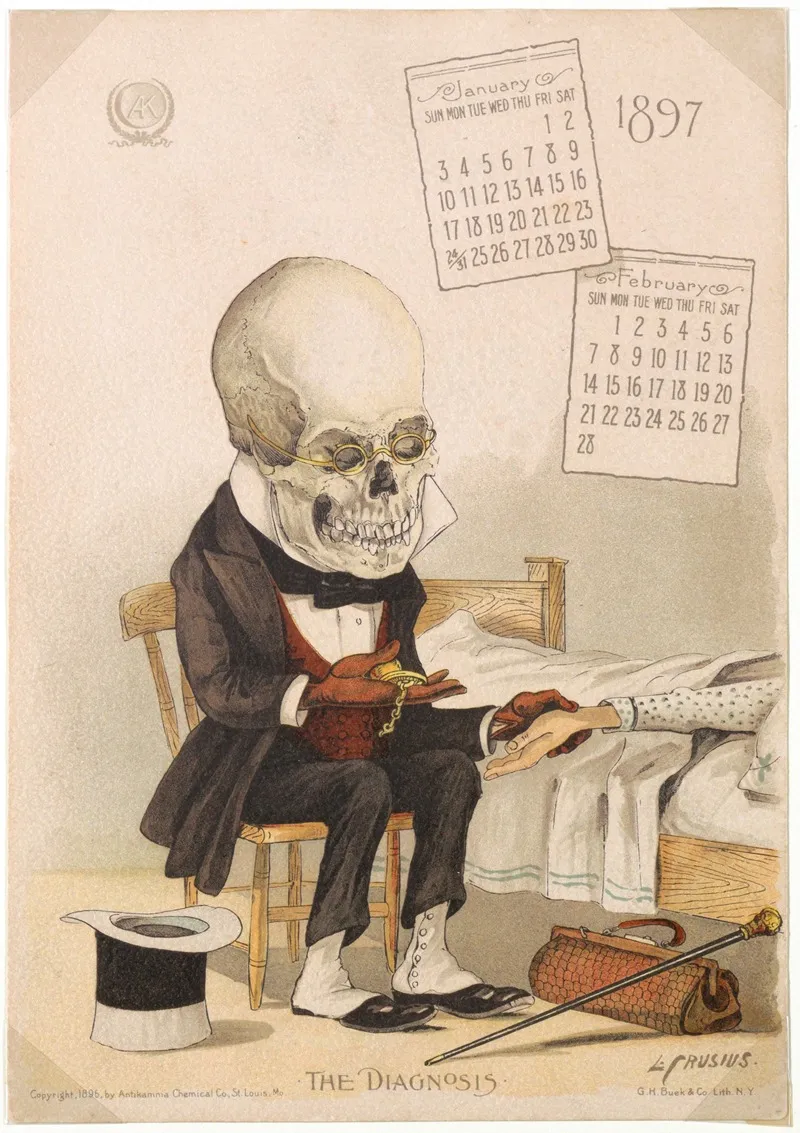The Antikamnia Calendar The Diagnosis Wall Art by L Crusius - High-Resolution Digital Print