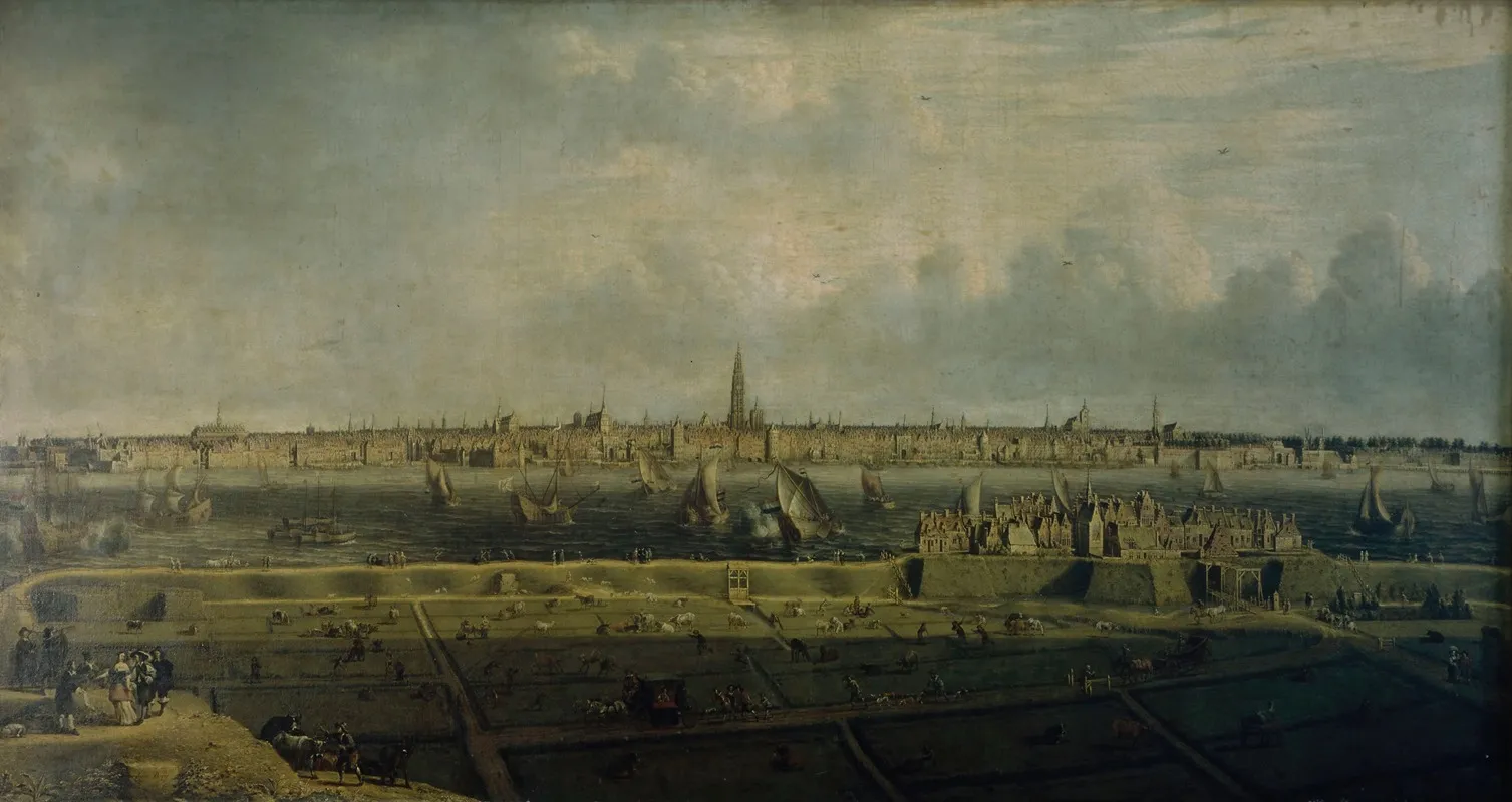 The Antwerp Waterfront And A Part Of The Vlaams Hoofd Wall Art by Jean Baptiste Bonnecroy - High-Resolution Digital Print