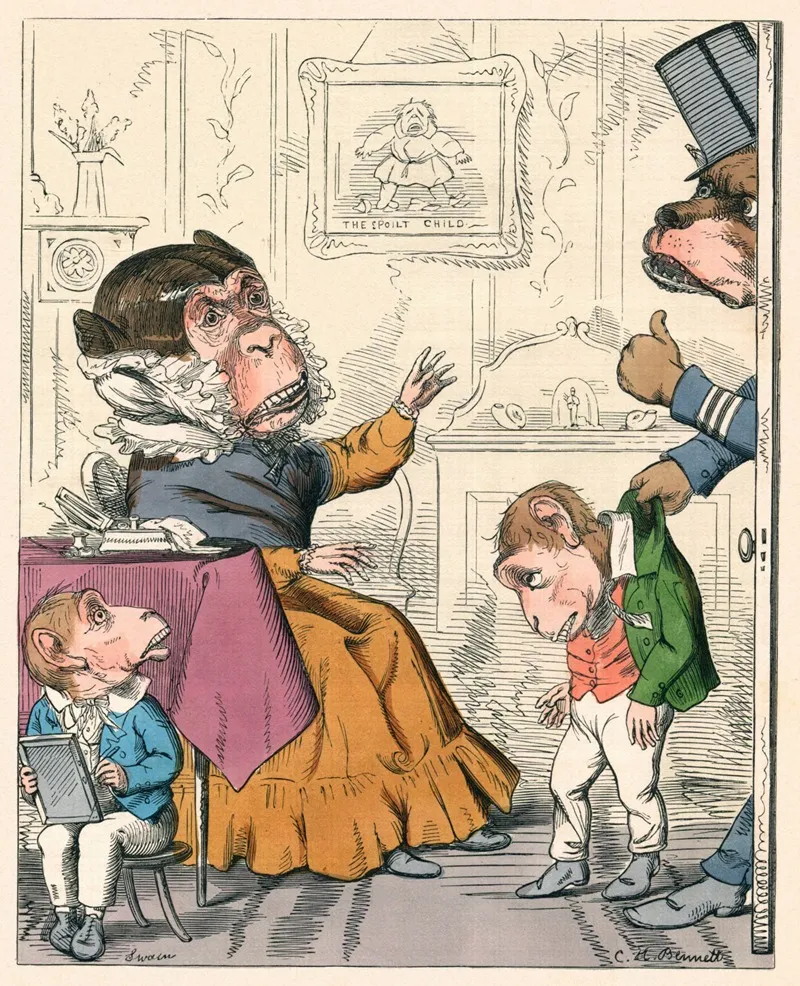 The Ape And Her Two Young Ones Wall Art by Charles Henry Bennett - High-Resolution Digital Print
