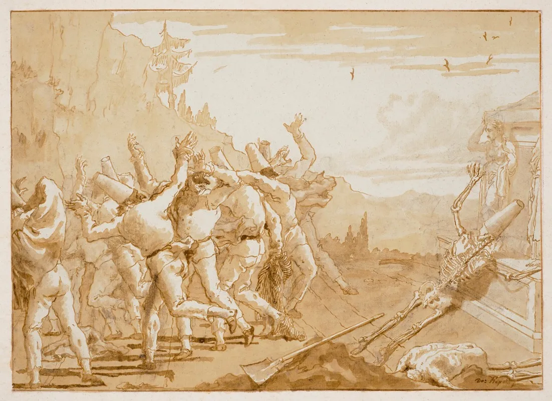 The Apparition Of The Skeleton Of Punchinello Before His Tomb Wall Art by Giovanni Domenico Tiepolo - High-Resolution Digital Print