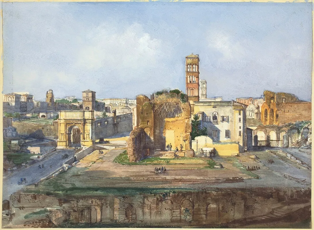 The Arch Of Titus And The Temple Of Venus And Rome Near The Roman Forum Wall Art by Ippolito Caffi - High-Resolution Digital Print