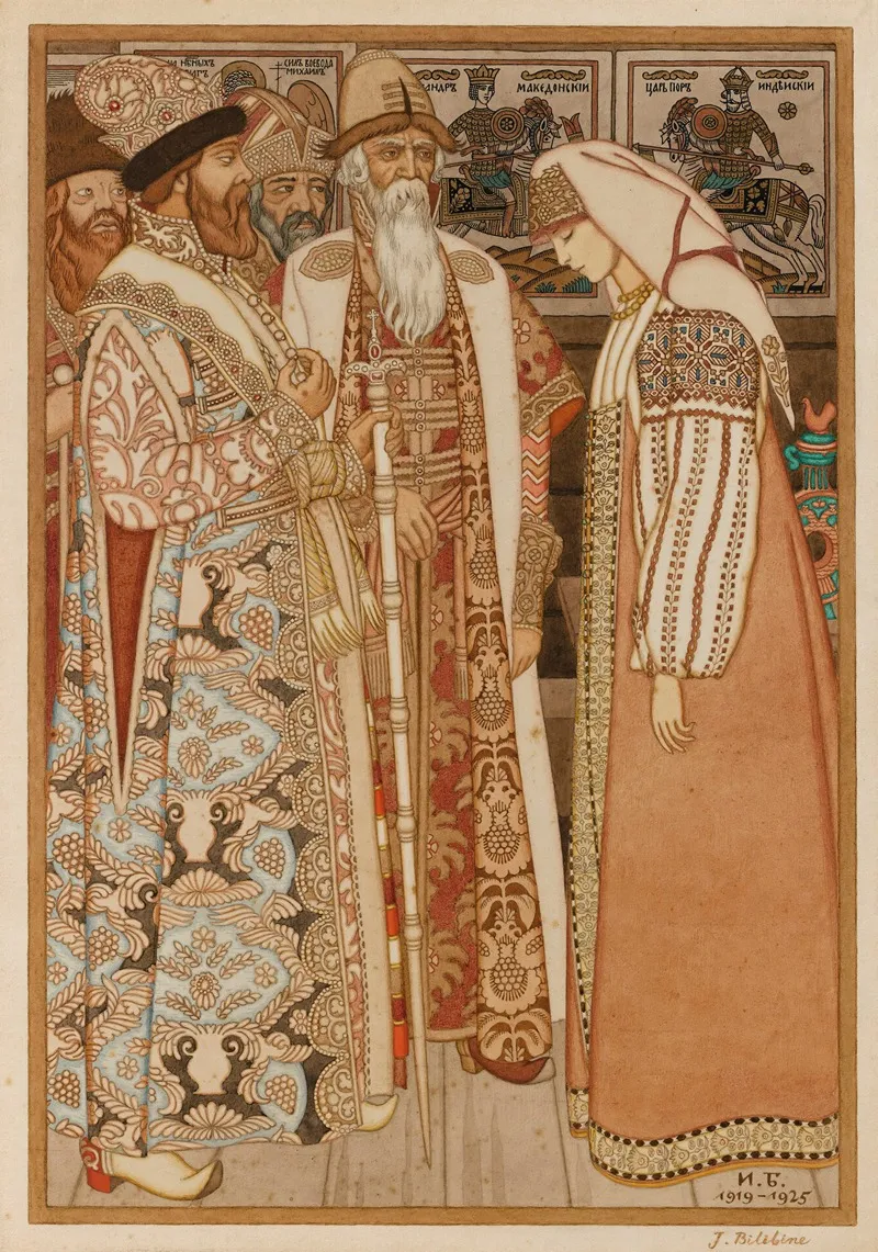 The Archers Wife Before The Tsar And His Retinue Wall Art by Ivan Bilibin - High-Resolution Digital Print