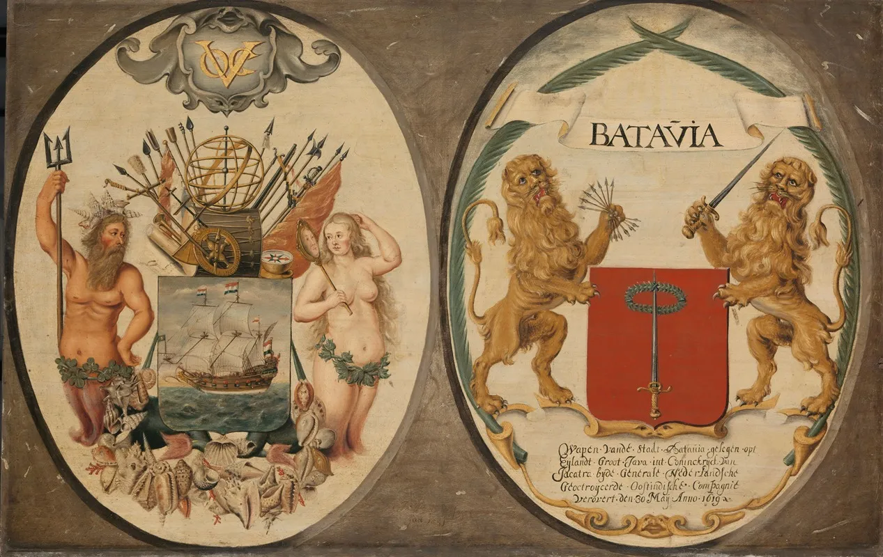 The Arms Of The Dutch East India Company And Of The Town Of Batavia Wall Art by Jeronimus Becx II - High-Resolution Digital Print